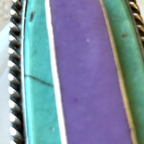 Carico Lake Turquoise and Chalcedony Silver Ring, Hopi, Signed Size 8.5 - Picture 5 of 6